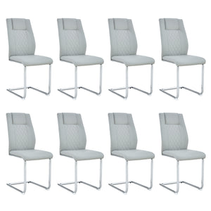 English Elm Modern Pu Leather Upholstered Dining Chairs Set of 8 with Chrome Metal Legs for Kitchen Light Gray W1151S00426