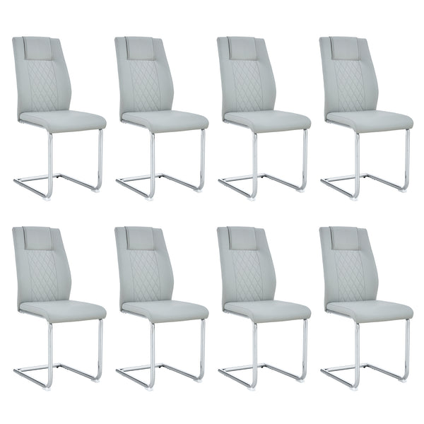 English Elm Modern Pu Leather Upholstered Dining Chairs Set of 8 with Chrome Metal Legs for Kitchen Light Gray W1151S00426