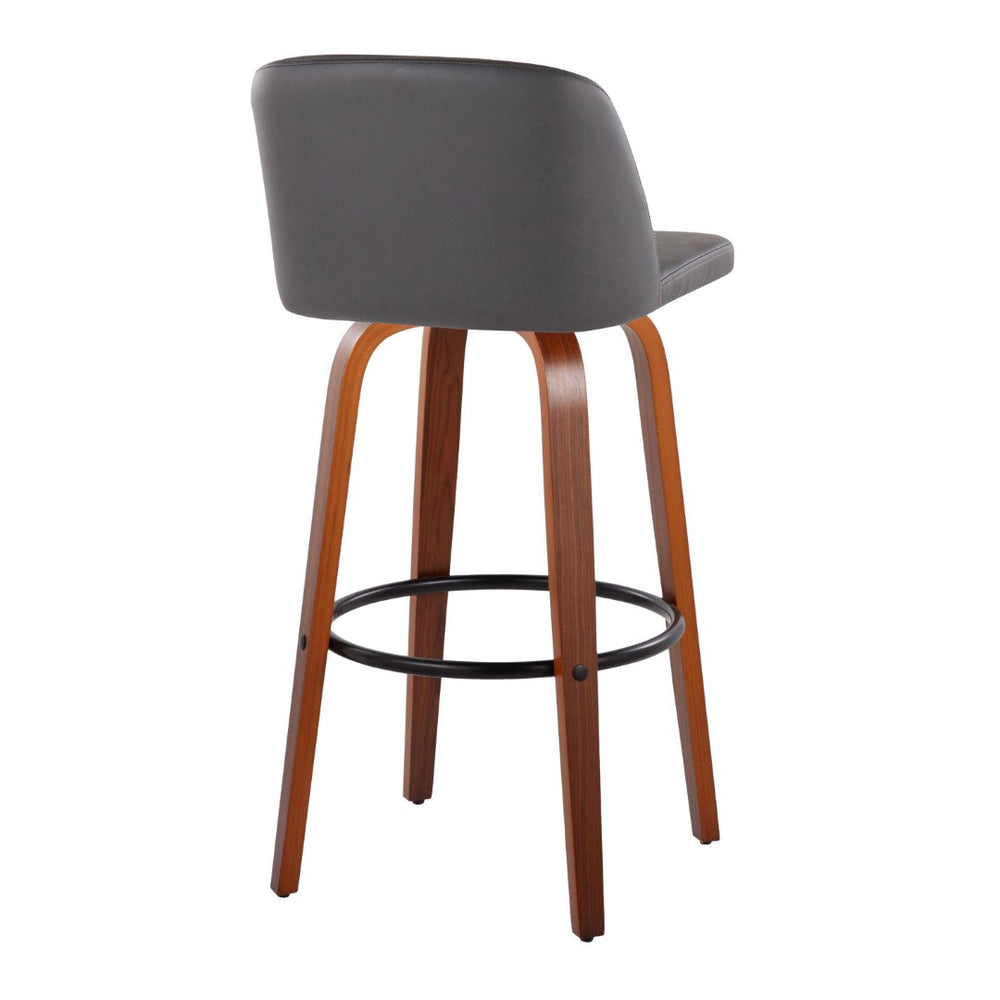 English Elm Toriano 30" Mid-Century Modern Swivel Barstool Set Of 2 In Walnut Wood & Grey Faux Leather Comfort B202S00698-GIGA