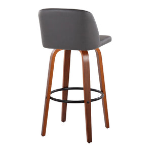 English Elm Toriano 30" Mid-Century Modern Swivel Barstool Set Of 2 In Walnut Wood & Grey Faux Leather Comfort B202S00698-GIGA