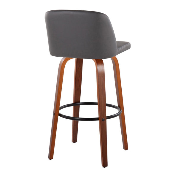 English Elm Toriano 30" Mid-Century Modern Swivel Barstool Set Of 2 In Walnut Wood & Grey Faux Leather Comfort B202S00698-GIGA