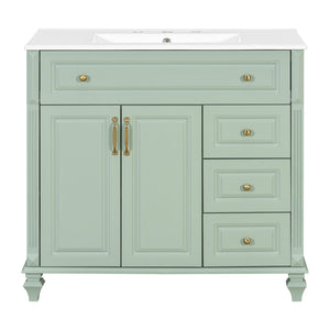 English Elm 36" Forest Green Rubberwood Bathroom Vanity with Ceramic Sink and Golden Hardware N725P356069F