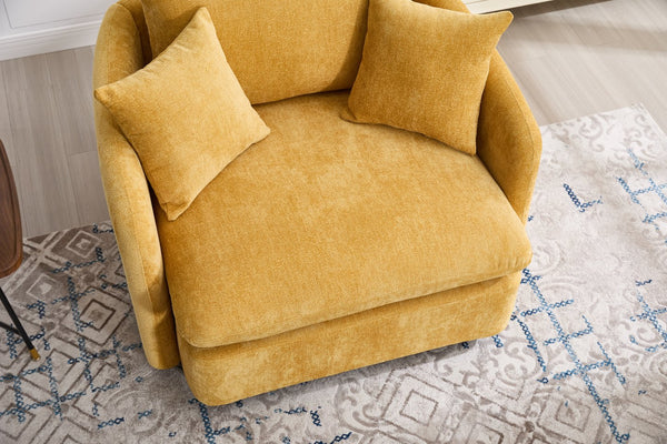 English Elm 360° 360 Swivel Oversized Chenille Armchair with Pocket Spring Seat and Three Throw Pillows Yellow W1361S00054
