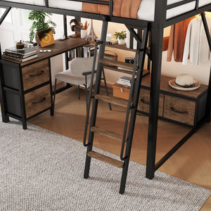 English Elm Full Size Loft Bed With Integrated Desk, Storage Shelves & Wardrobe - Perfect For Small Spaces! W2593S00032