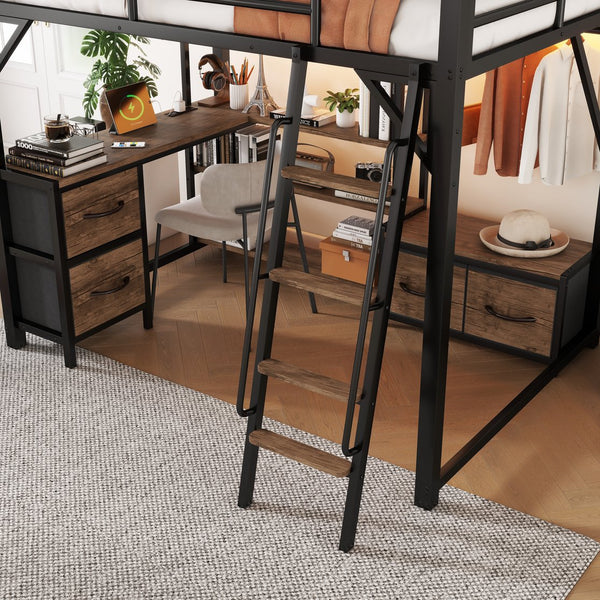 English Elm Full Size Loft Bed With Integrated Desk, Storage, And Lighting – Perfect For Space-Saving Living Solutions! W2593S00040