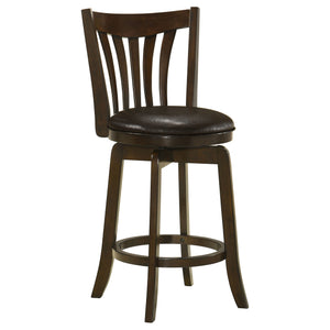 English Elm Decker Swivel Counter Stool in Dark Cherry Wood with Vertical Slat Back and Brown Faux Leather Seat B062P299928