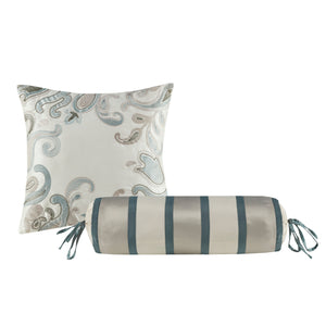 English Elm 5 Piece Jacquard Bedspread Set with Throw Pillows Queen Paisley Pattern Grey-Trimmed Quilted Luxury Teal 18.11 L x 22.83 W x 7.48 H B035P148359