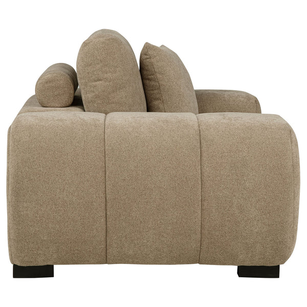 English Elm Plather Channel Tufted Accent Chair Wide Waterfall Arms Foam Seat Living Room Camel B062P447952