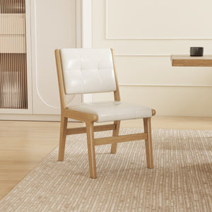 English Elm Hengming PU dining chair with wooden legs, armless space-saving design, elegant stitched backrest, durable easy-clean seating suitable for modern homes White W212P163424