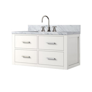 English Elm White Elegant Single Bath Vanity With Carrara Marble Top & Chrome Faucet Set - Timeless Design! B2731P257981-GIGA