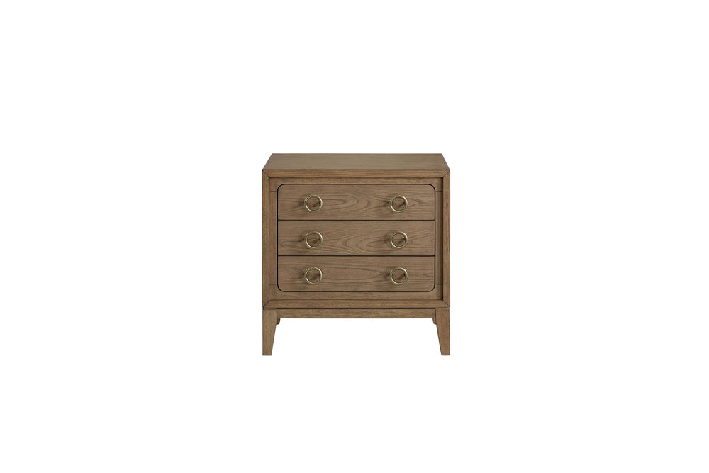 English Elm 3 Drawer Nightstand Latte Finish with USB Ports, Solid Wood & MDF, Felt Top & Cedar Bottom Drawers B2699P226101