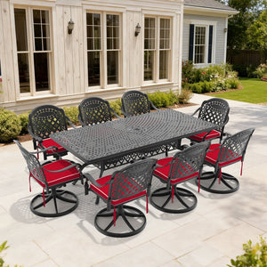 English Elm 9-piece Cast Aluminum Outdoor Dining Set with Oval Table and Eight Swivel Chairs W1710S00330