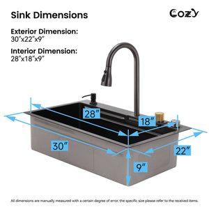 English Elm Waterfall Pull-out Faucet Workstation Sink Matte Black 304 Stainless Steel Prep Basin T3177P286040