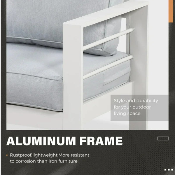 English Elm 3-piece Outdoor Aluminum Conversation Set with Deep Cushions and Wpc Coffee Table Grey+White B082S00087