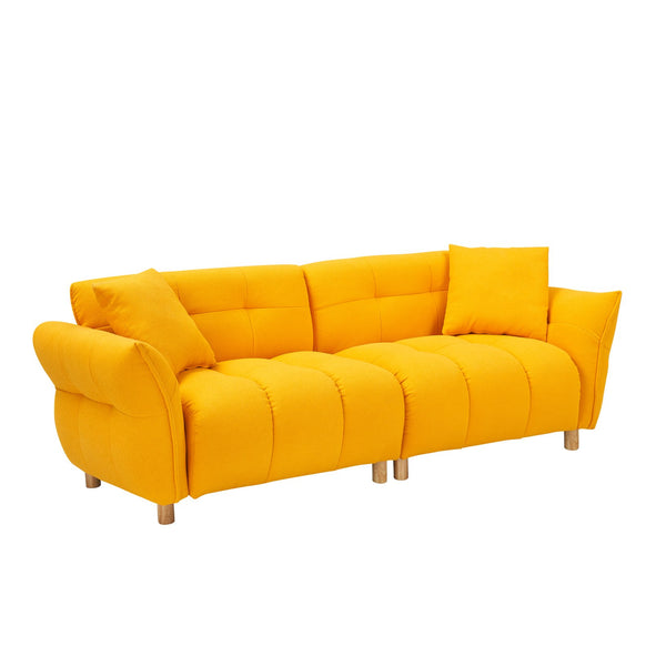 English Elm 93.70 Plush Teddy Sofa with Solid Wood Legs, 3-Seater Comfortable Sponge Cushions & Two Pillows Yellow W3356S00026