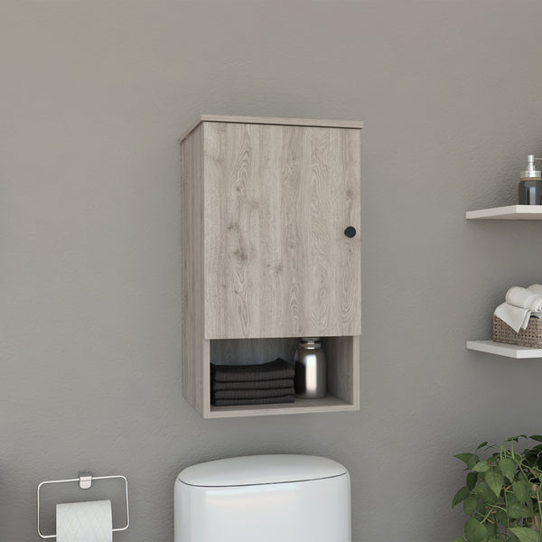 English Elm St. Angelo Grey Medicine Cabinet with Soft-Close Door, Engineered Wood, Two Internal Shelves & Open Shelf B200P188849