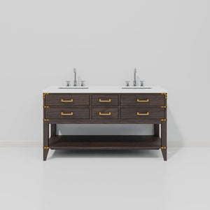 English Elm Brown Oak 60 in Double Bath Vanity with White Quartz Top, Soft-Close Drawers, Chrome Faucet Set, Spacious Storage & Hand-Finished Seal B2731P260261