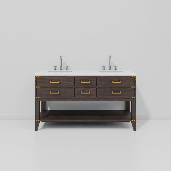 English Elm Brown Oak 60 in Double Bath Vanity with White Quartz Top, Soft-Close Drawers, Chrome Faucet Set, Spacious Storage & Hand-Finished Seal B2731P260261