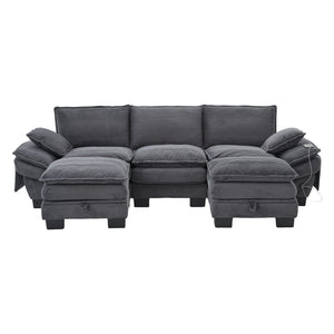 English Elm Sectional Cloud Sofa Modular Deep Seat Corduroy Upholstered Living Room Couch with Storage Dark Gray W395S00133