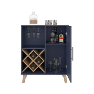 English Elm Bar Severn Bar Cabinet 38.6" H, Alby Blue & Natural Oak, 1 Door 1 Drawer 4 Shelves, Stylish Storage B097P395908