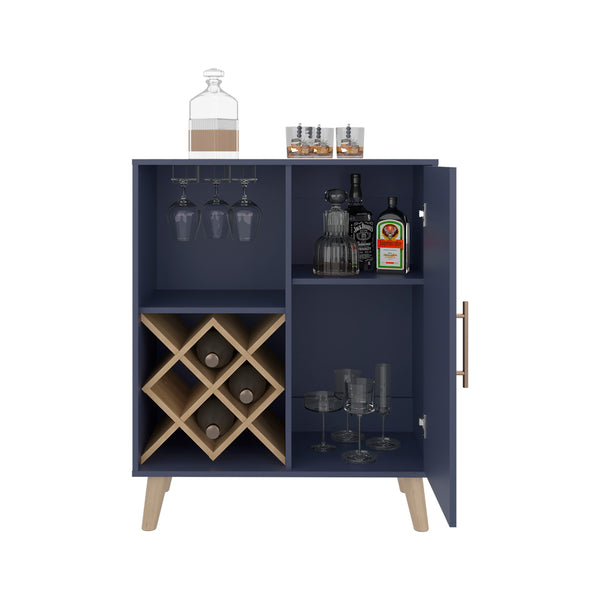 English Elm Bar Severn Bar Cabinet 38.6" H, Alby Blue & Natural Oak, 1 Door 1 Drawer 4 Shelves, Stylish Storage B097P395908