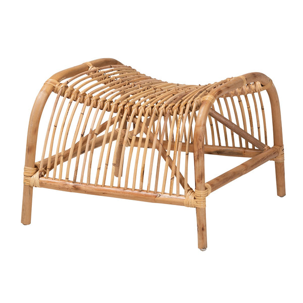 English Elm Modern Handcrafted Rattan Footstool Woven Openwork Frame Bohemian Accent Seat B2750P420361