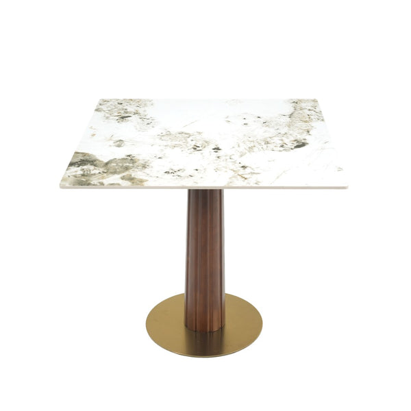 English Elm Modern Square Dining Table - 33.5" Sintered Stone Top With Wood Legs & Gold Base For Small Spaces P2 W1535S00599-GIGA