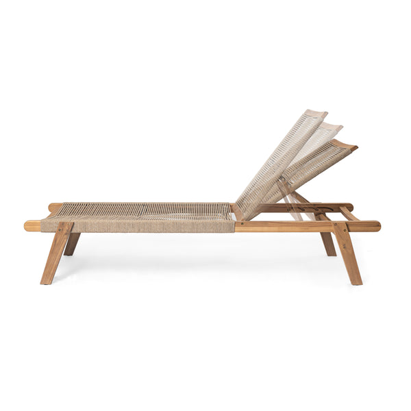 English Elm Christopher Knight Home® - Catania Teak+Beige Outdoor Rope Chaise Lounge Set of 2 – Acacia Wood Frames, 4-Position Adjustable, Weather-Resistant Comfort N775P203284G