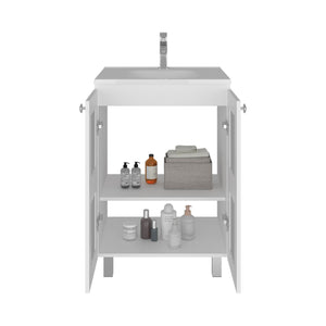 English Elm Haysi Frosted Glass Bathroom Vanity with Resin Sink and Shelved Storage Cabinet B070S00416