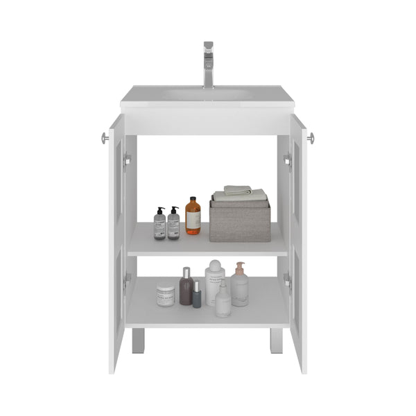 English Elm Haysi Frosted Glass Bathroom Vanity with Resin Sink and Shelved Storage Cabinet B070S00416