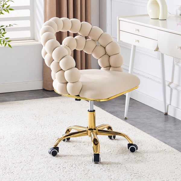English Elm Set of Velvet Bubble Chair with Sculptural Linked Back and Rolling Caster Base for Office Beige,Gold W1512P491831