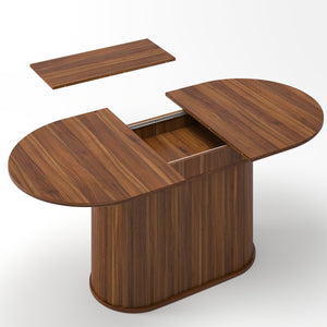 English Elm 55.11"-70.86" Extendable Dining Table with Sculpted Striped Legs Seats Six in Modern Style Walnut W757P411745