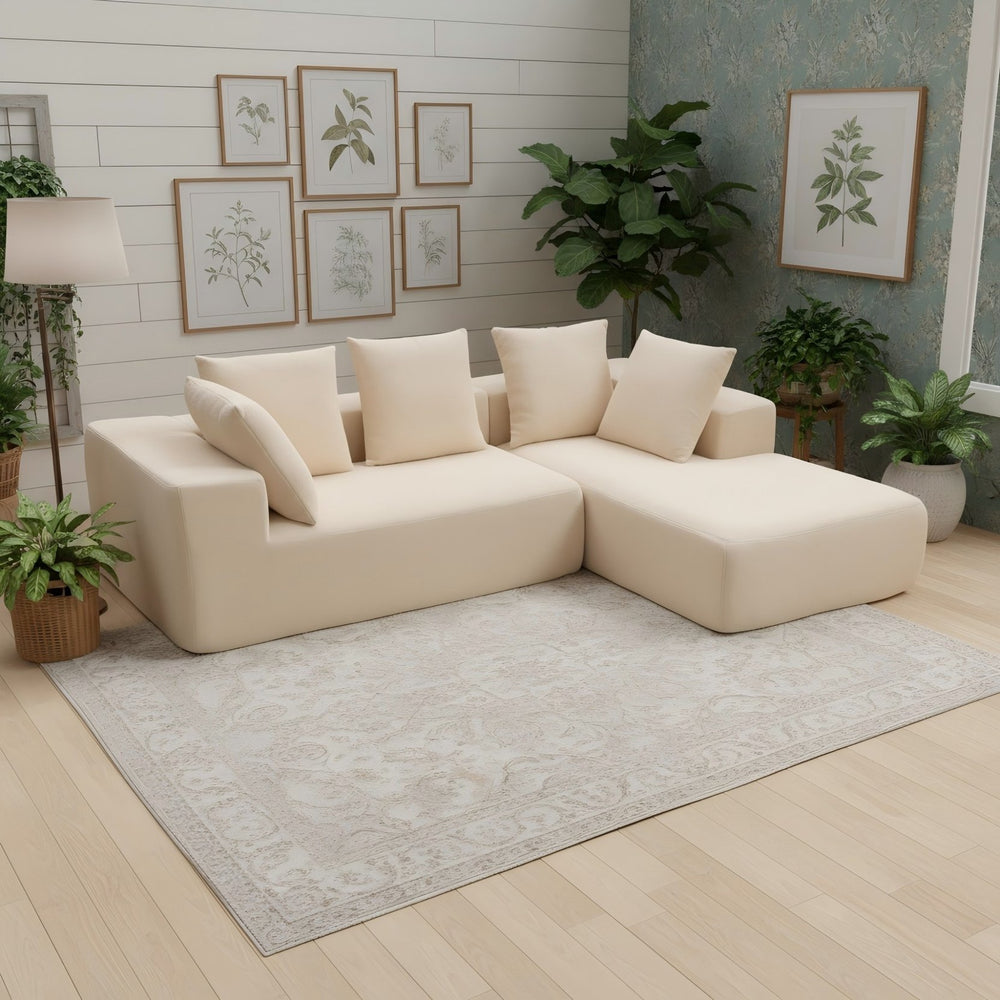 English Elm Full Foam Modular L-shaped Sectional Sofa Flannelette Upholstered with Five Throw Pillows W3326S00022