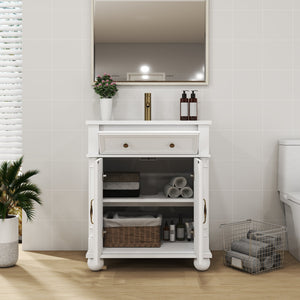 English Elm 27.8" Mid-century Freestanding Bathroom Vanity with Ceramic Sink Drawer and Wood Base White W1801S00006