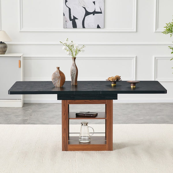 English Elm An Extendable Mdf Dining Table with Open Shelf Storage Seats up to Eight Black,Walnut W1151S04668
