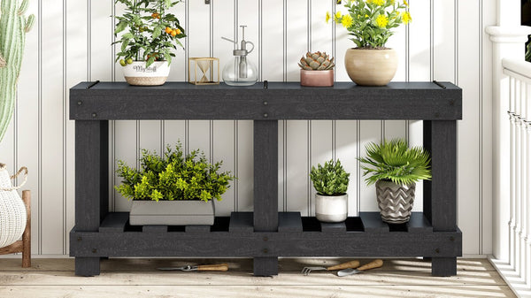 English Elm U_Style 62.9" Vintage Entryway Table - Solid Fir Wood With Rustic Design, 6 Legs & Ample Storage Space N711P289135B-GIGA