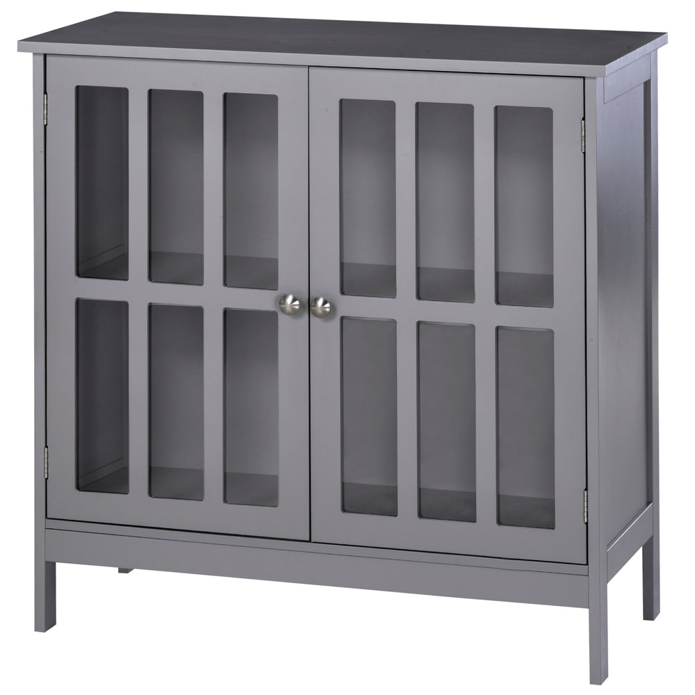 English Elm kleankin Grey Sideboard Buffet Cabinet with 2 Acrylic Doors, MDF Credenza for Kitchen Living Room Storage and Elevated Base (31.5") W2225P229410