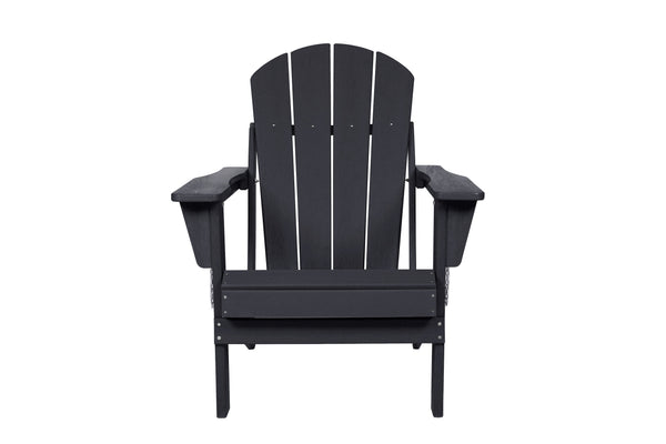 English Elm HDPE Folding Adirondack Chair with Dual Cup Holder, Weatherproof Wood-Texture Comfort & 350lb Capacity Black W2103P254568