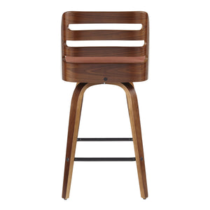 English Elm Mid-century Modern Bentwood Counter Stools with Walnut Finish and Bold Upholstered Seat B202S00380