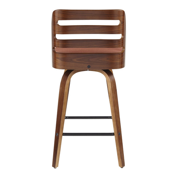English Elm Mid-century Modern Bentwood Counter Stools with Walnut Finish and Bold Upholstered Seat B202S00380