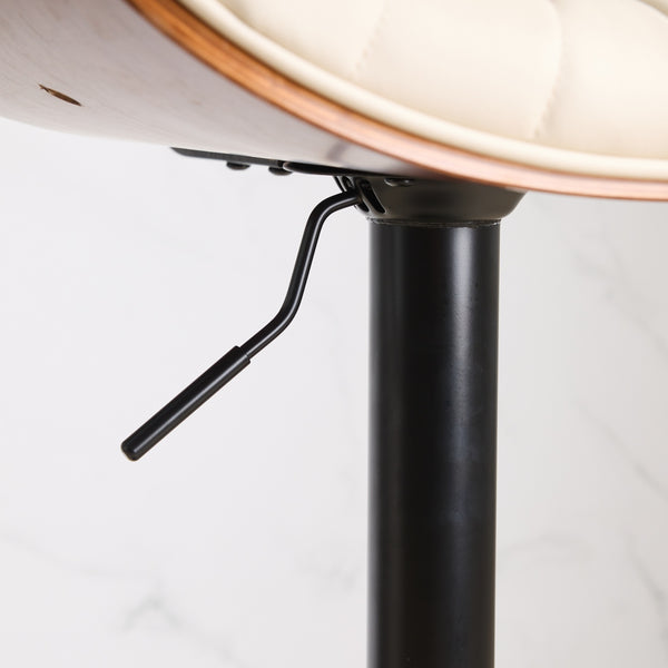 English Elm Walnut Bentwood Bar Stool set - Mid-Century Adjustable Counter Height with Faux Leather Seat, 360° Swivel, Ergonomic Backrest Beige W1143P278531