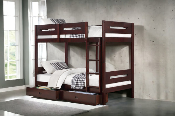 English Elm Nissa Espresso Twin/Twin Bunk Bed with Storage Drawers, Solid Wood, Safety Rails, Easy Assembly B2726S00331