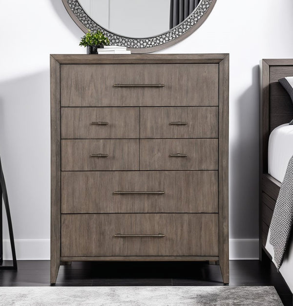 English Elm Avana Five Drawer Chest Poplar Acacia Veneer Mid Century Bedroom Storage Fully Assembled B108P468532