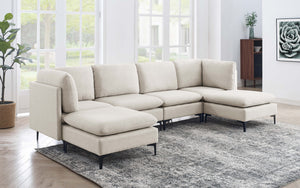 English Elm Linen Upholstered Modular Sectional Sofa with Tall Black Metal Legs for Open Living Almond B2748S00185