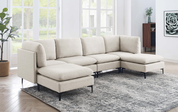English Elm Linen Upholstered Modular Sectional Sofa with Tall Black Metal Legs for Open Living Almond B2748S00185