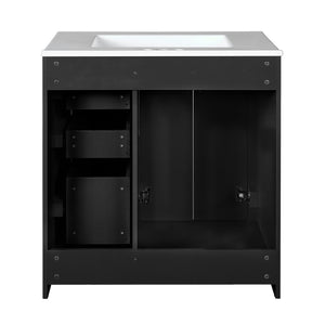 English Elm 30'' Bathroom Vanity With Ceramic Sink - Retro Freestanding Storage Cabinet, Soft-Close Drawers & Doors N710P191947B