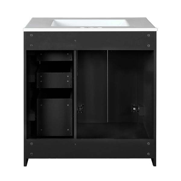 English Elm 30'' Bathroom Vanity With Ceramic Sink - Retro Freestanding Storage Cabinet, Soft-Close Drawers & Doors N710P191947B