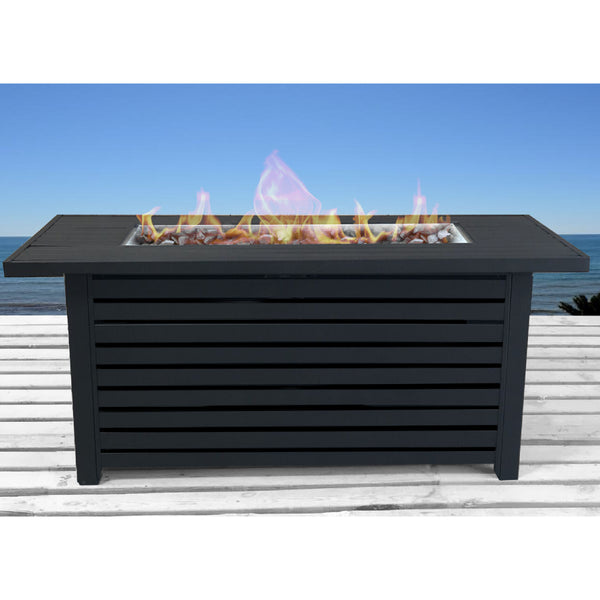 English Elm Steel 57" Rectangular Propane/Natural Gas Fire Pit Table with Lid, 8-Hour Burn, Stones & Cover B120P198410