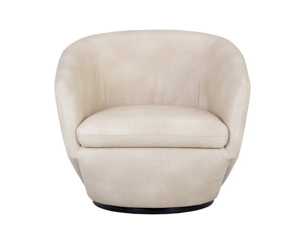 Sunpan TREVISO Swivel Lounge Chair - Contemporary Bravo Cream Faux Leather with Durable Steel Base 105300