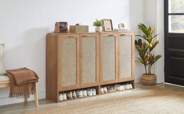 English Elm Rattan Door Shoe Cabinet Six Tier Adjustable Shelving Entryway Storage Organizer Caramel W1820P399463